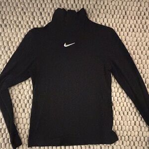 Nike Women's Black Long Sleeve Mockneck with Silver Metallic Logo
